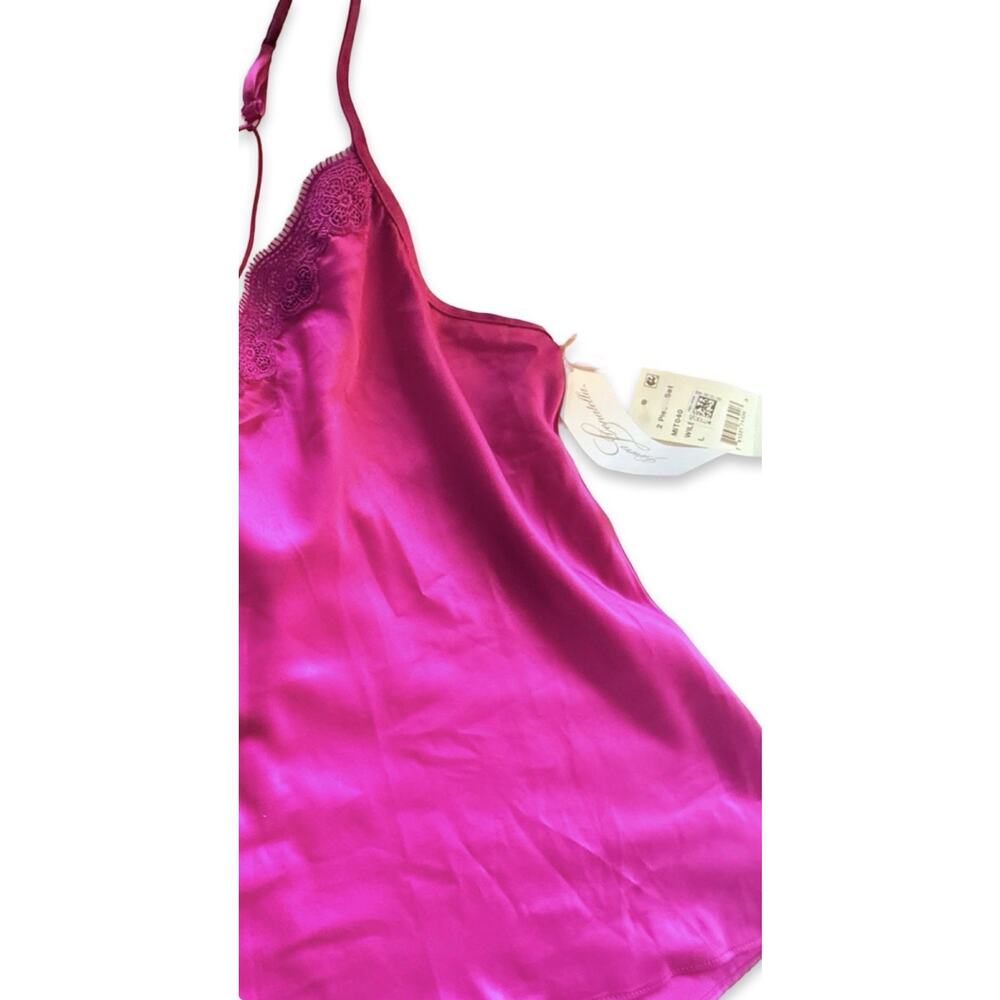 NWT Linea Donatella 3pc Satin Cami Shorts Robe Set Wild Berry Sz L - Picture 8 of 11